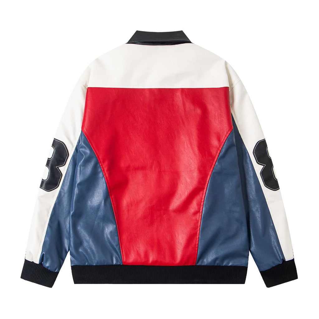 Color blocked PU leather jacket