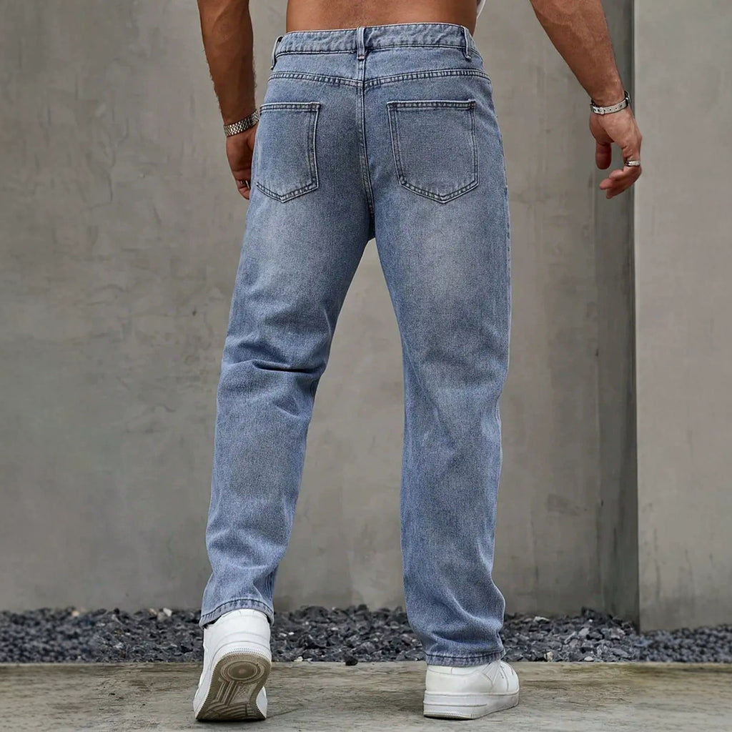 Washed Vintage Blue Denim Pants for Men, Casual Fashionable Street Style Jeans