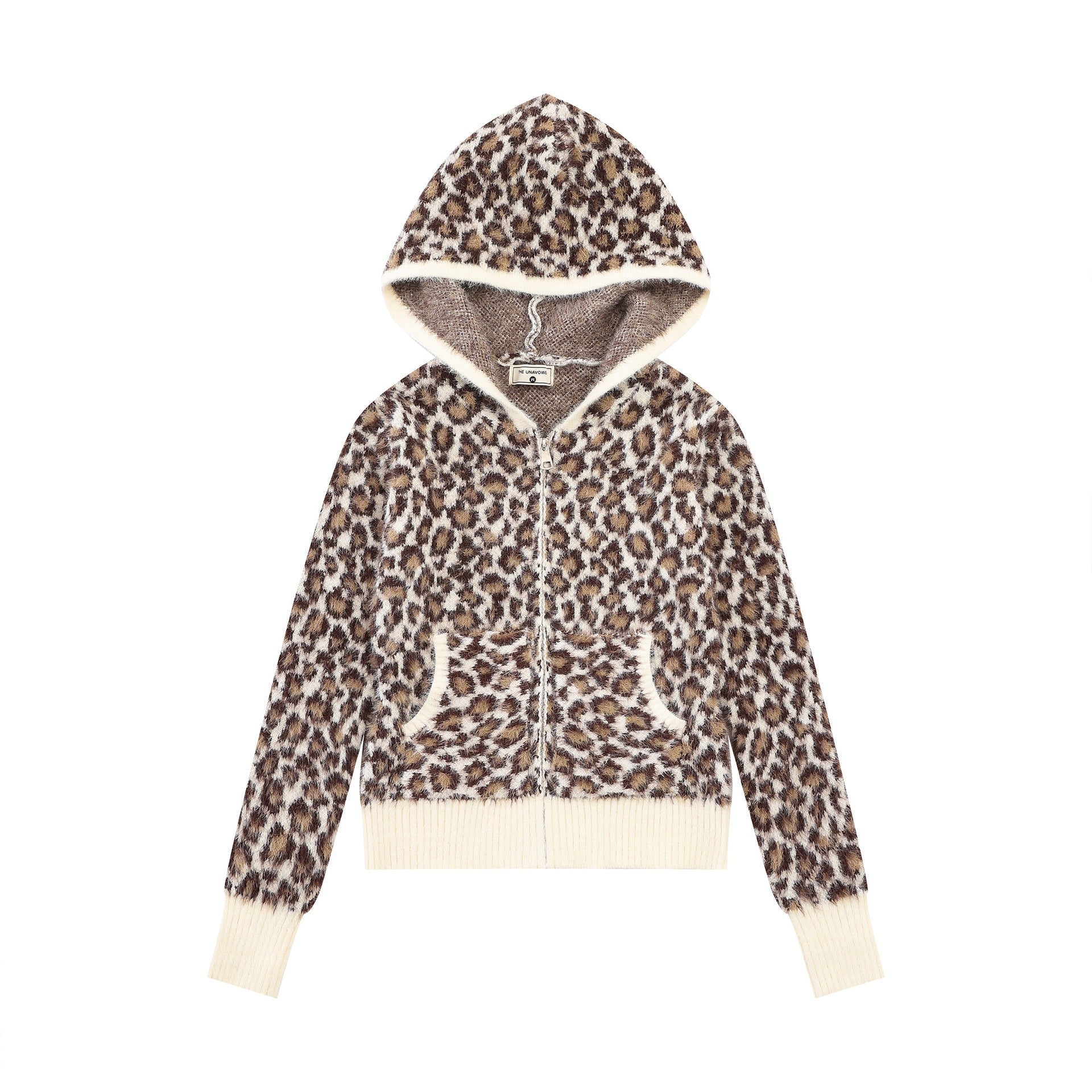 Hooded zipper leopard print sweater