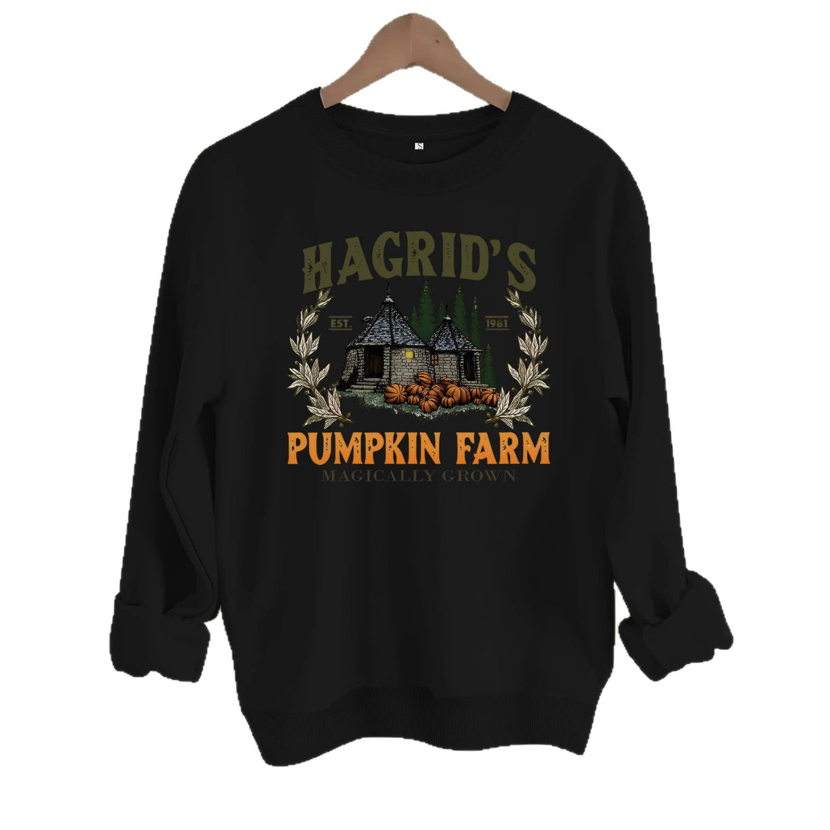 Pattern printed round neck fleece hoodie