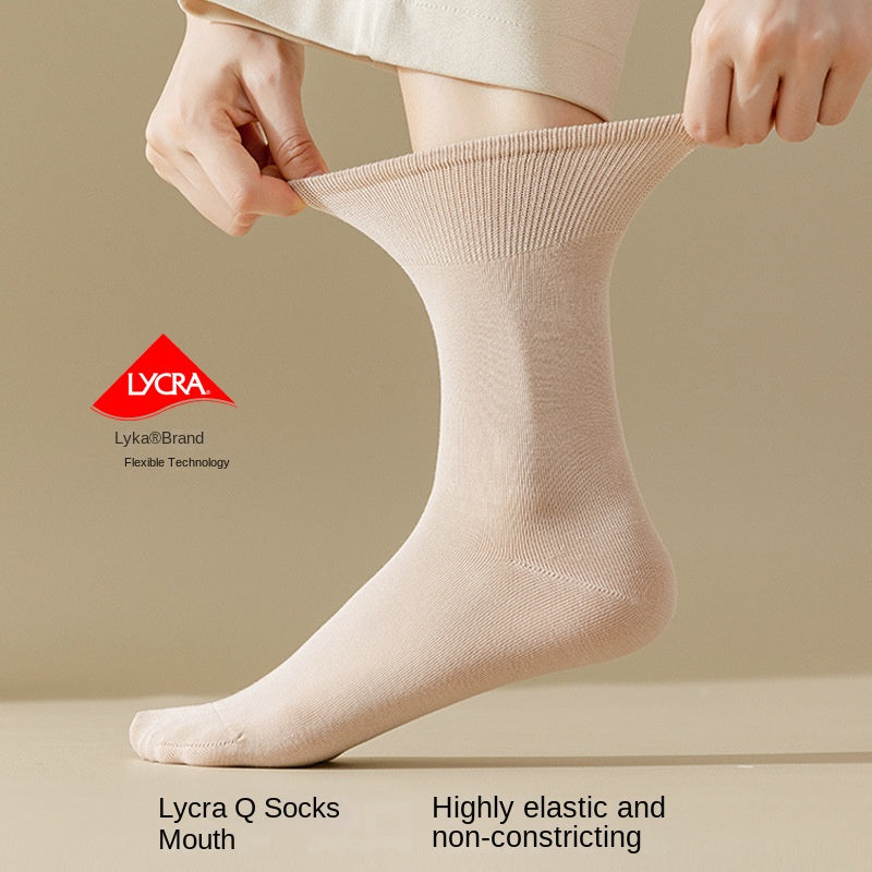 Thin Mid-Calf Socks Pure Cotton White Postpartum Socks Seamless Full Cotton Long Socks