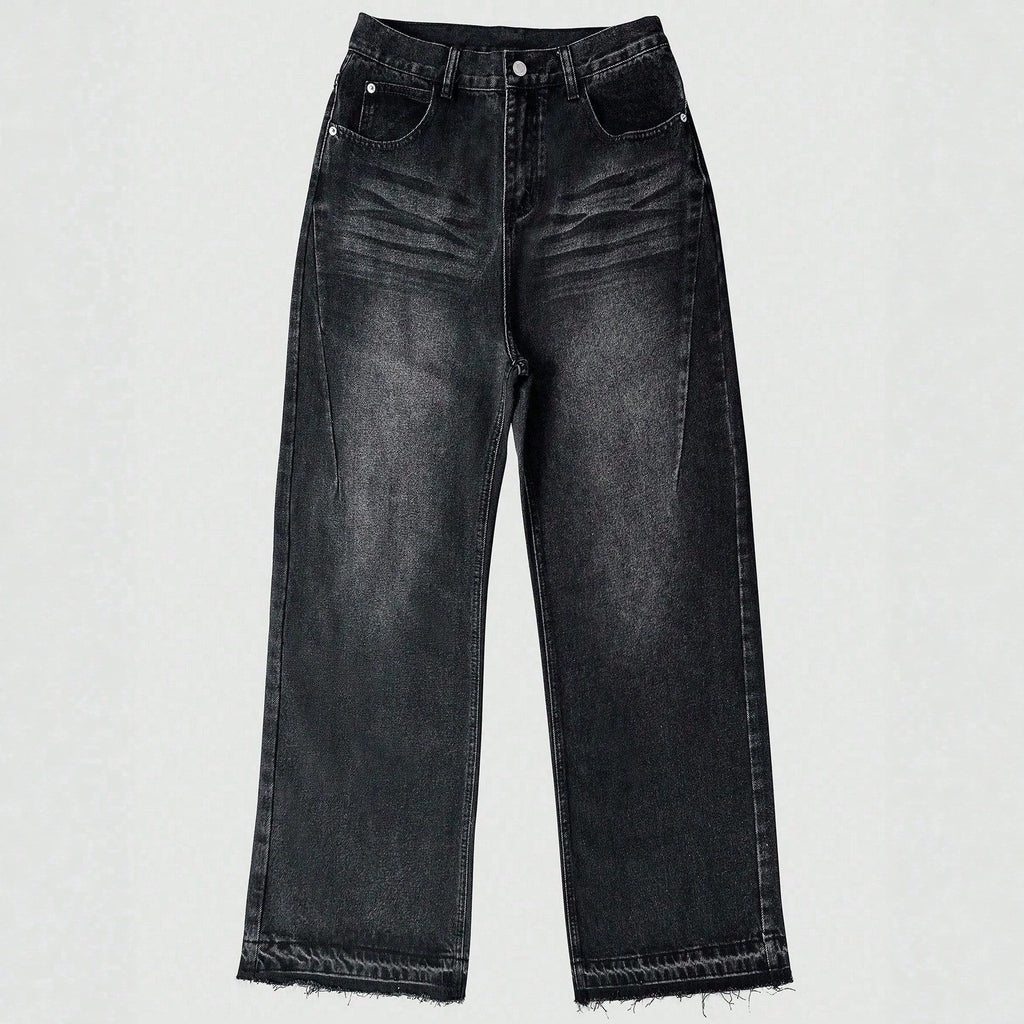 Cotton Casual Pants Men Summer Vintage Washed Denim Jeans Fashion Retro Design Black Relaxed Fit Pants
