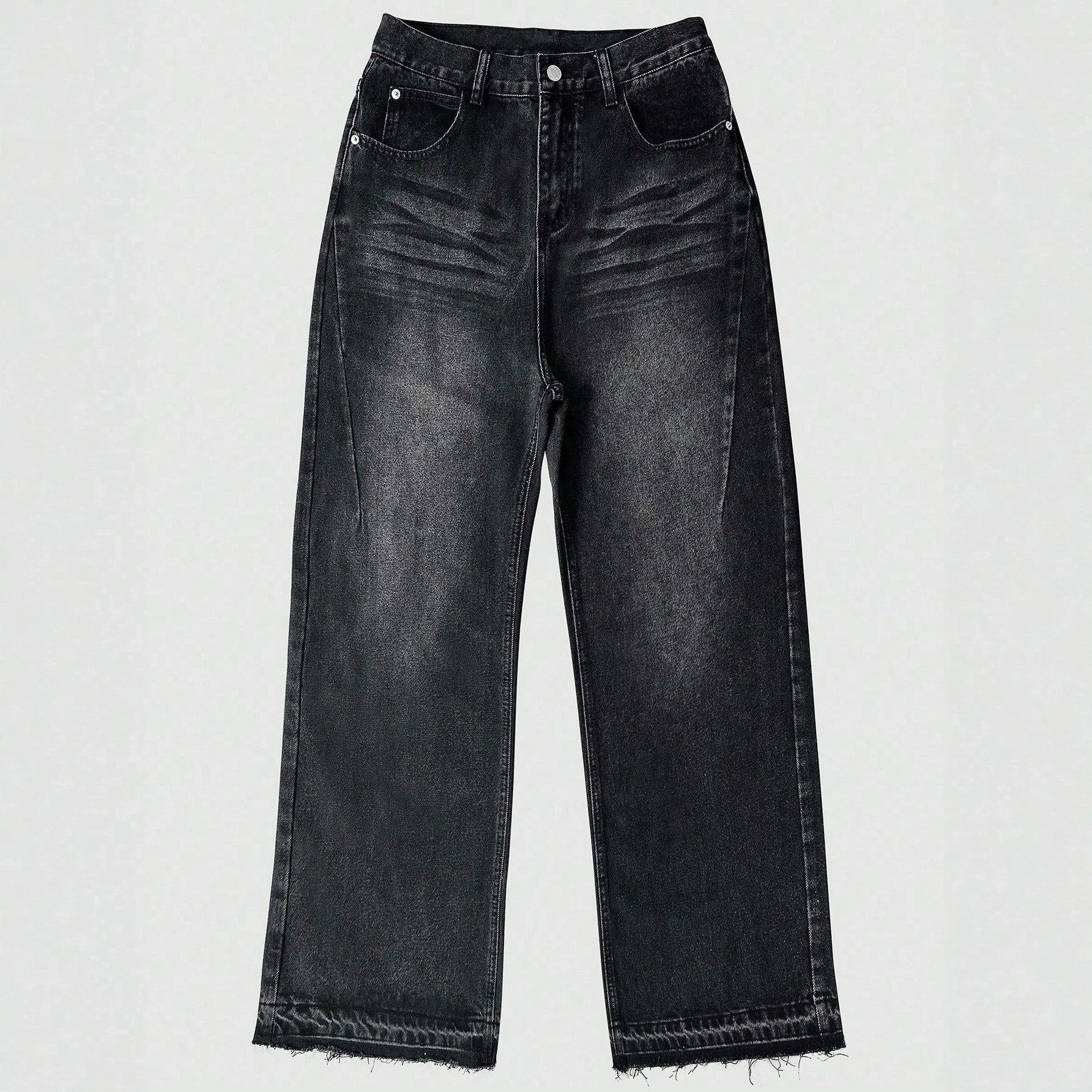 Cotton Casual Pants Men Summer Vintage Washed Denim Jeans Fashion Retro Design Black Relaxed Fit Pants