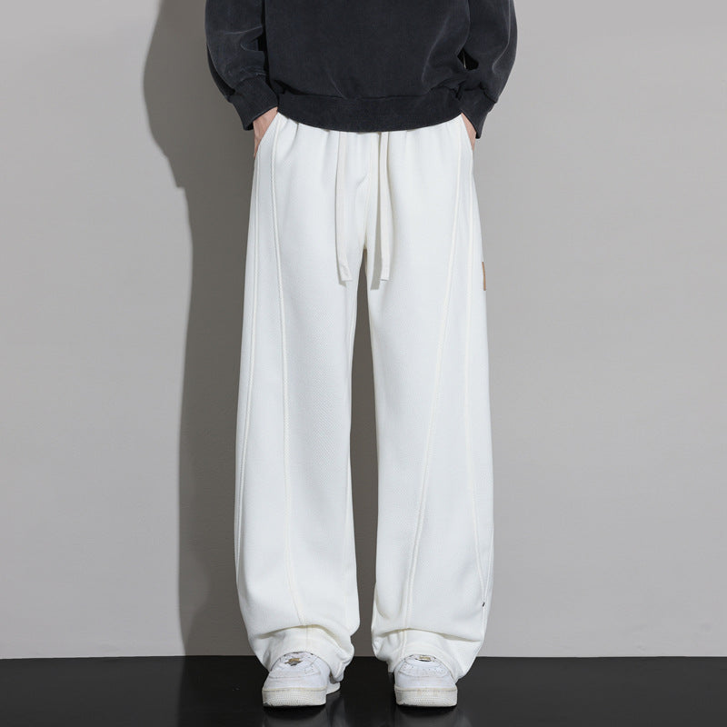 Knife Cut Men's Pants, Straight Leg Casual Trousers, Loose Fit Sweatpants for Spring and Autumn