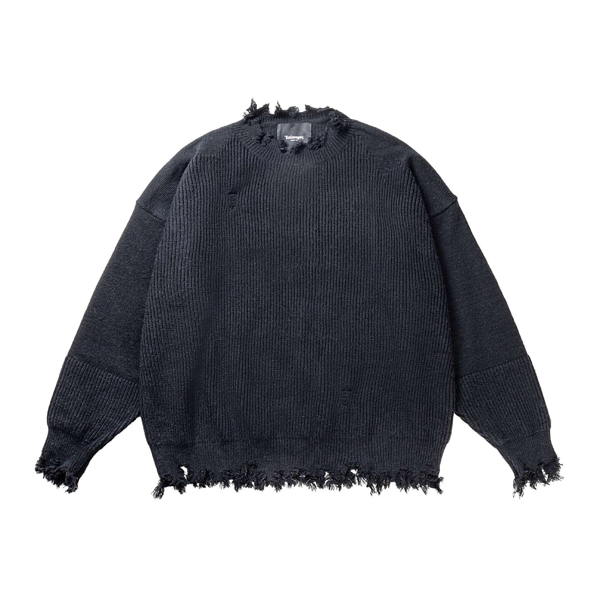 Streetwear Style Ripped Distressed Design Long Sleeve  Loose Fit Knit Sweater