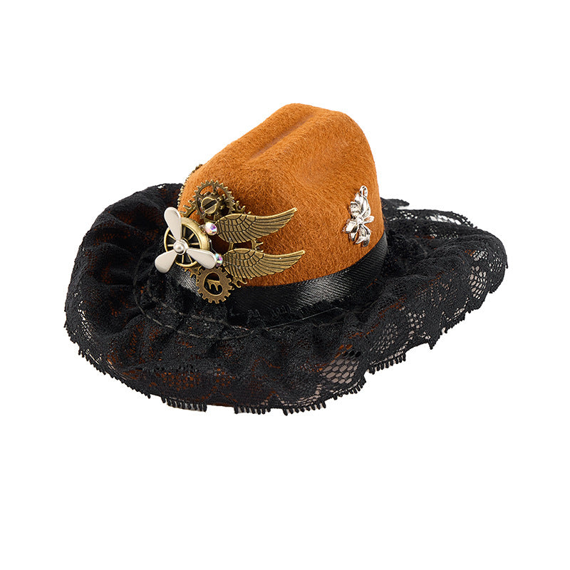Steampunk Mini Lace Pet Hat Gothic Doll Hair Accessory Halloween Gear Plane Cowboy Hat Hair Clip