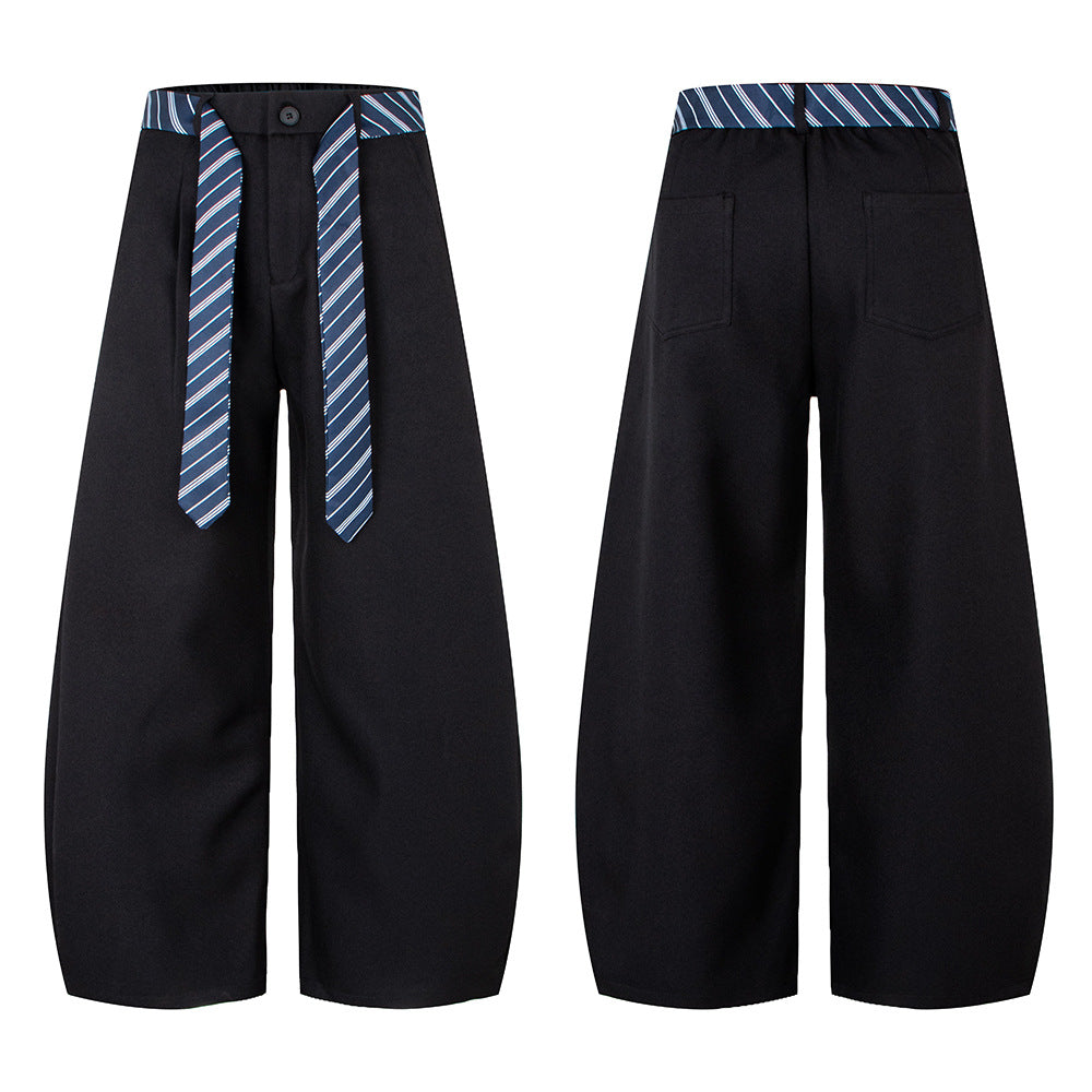 Tie Design Knife-cut Suit Pants for Men and Women, Loose, Versatile, Drapey Wide-leg Casual Trousers
