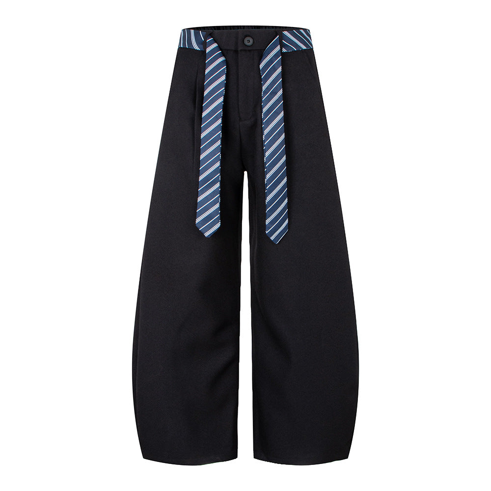 Tie Design Knife-cut Suit Pants for Men and Women, Loose, Versatile, Drapey Wide-leg Casual Trousers