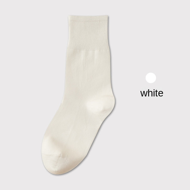 Thin Mid-Calf Socks Pure Cotton White Postpartum Socks Seamless Full Cotton Long Socks