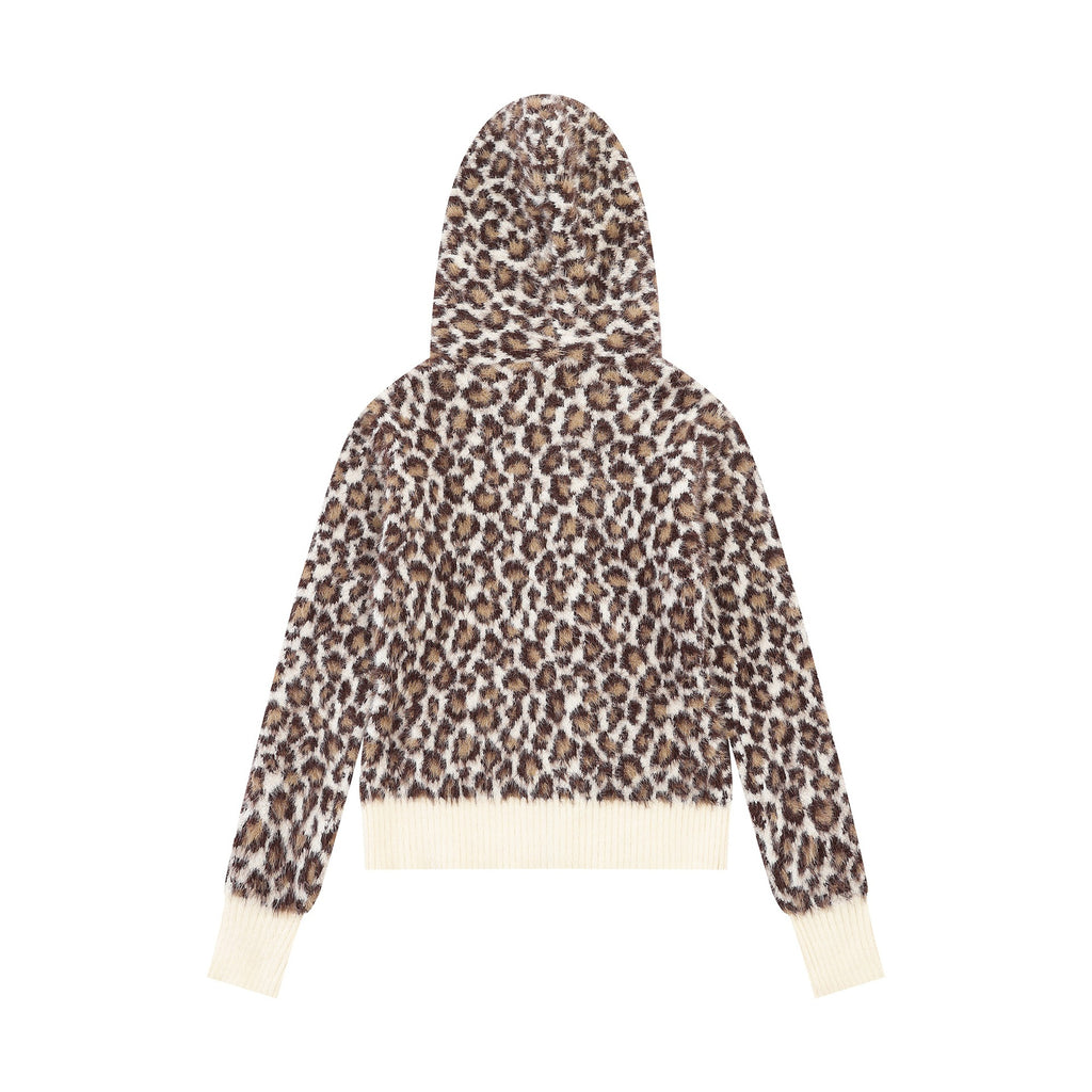 Hooded zipper leopard print sweater