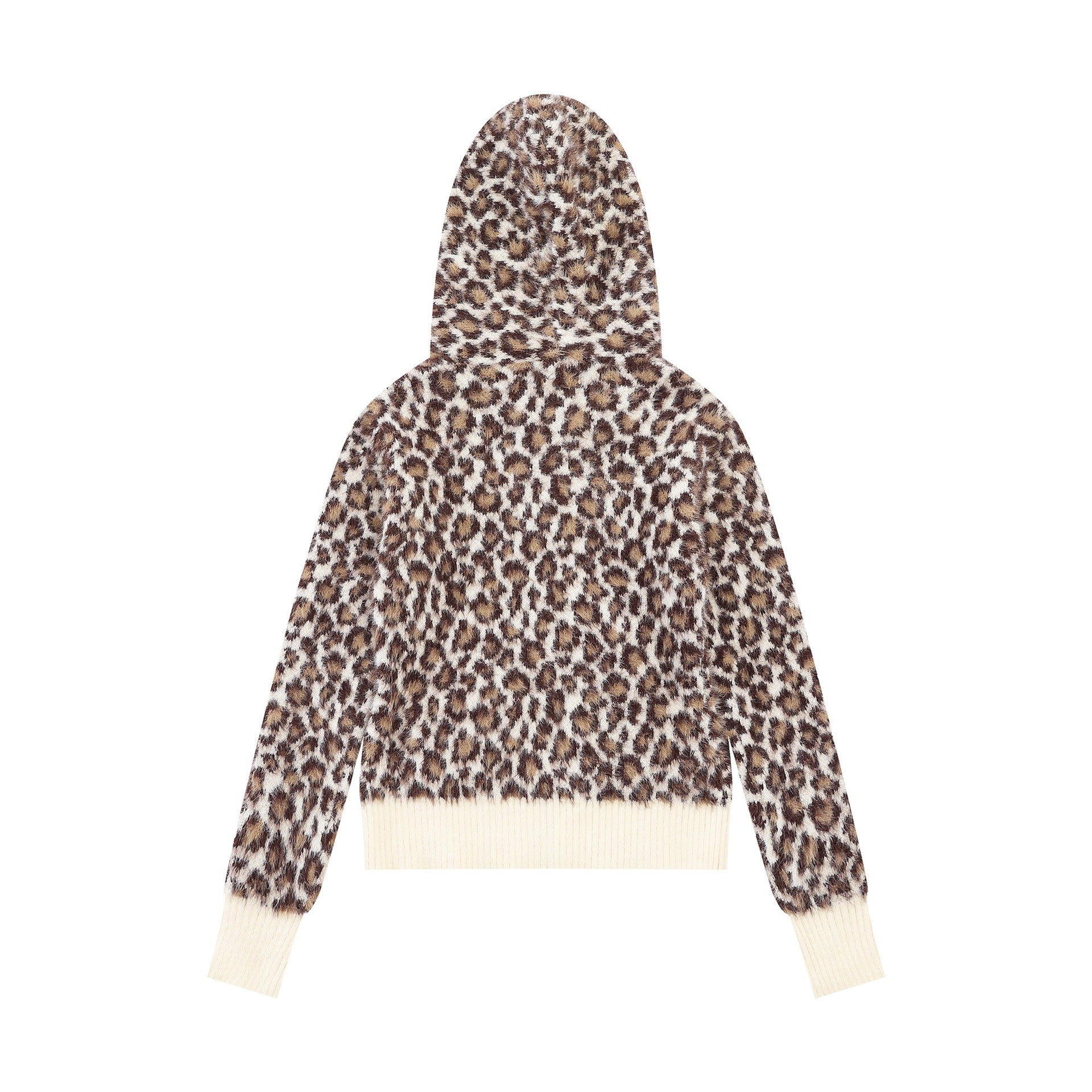 Hooded zipper leopard print sweater