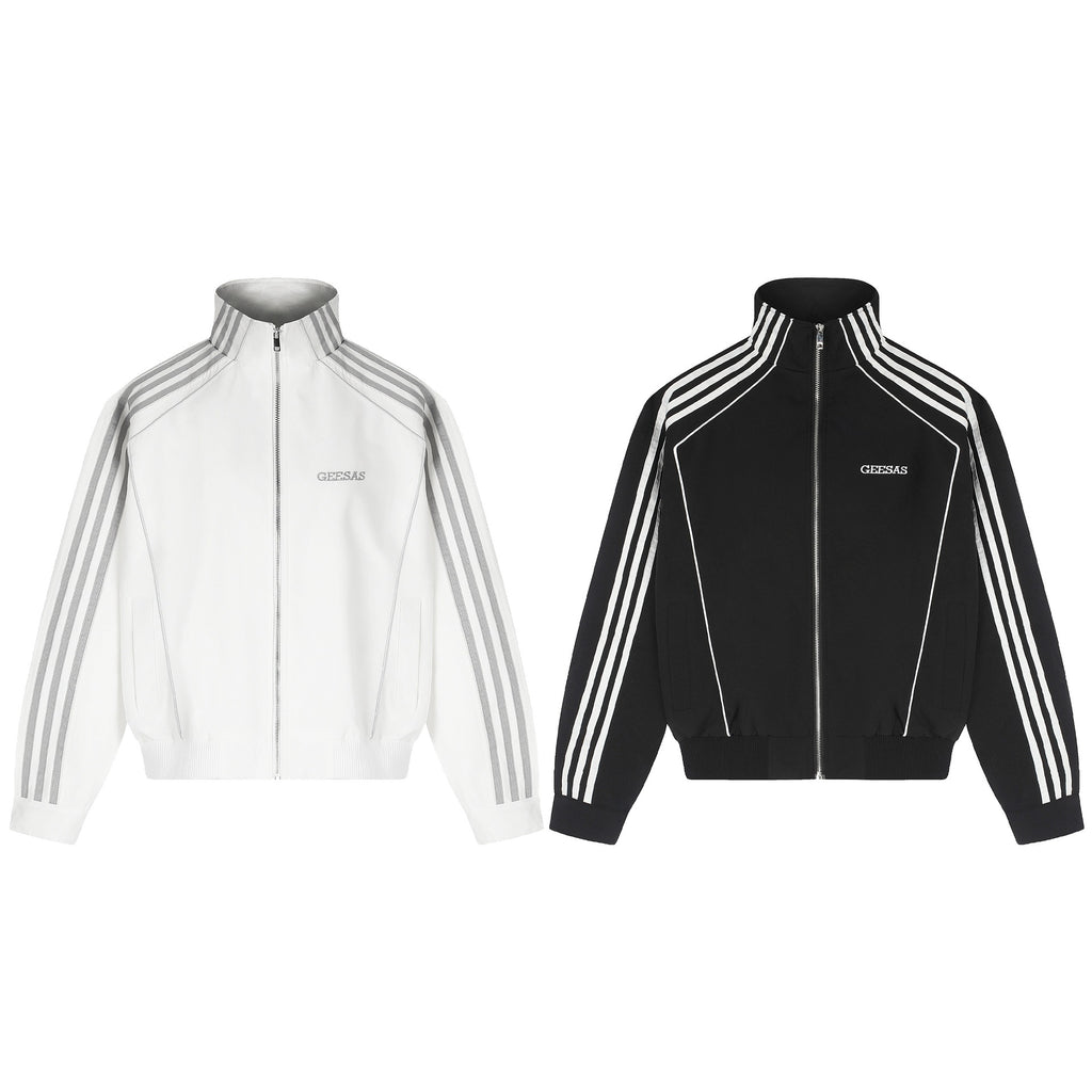 Geometric line stand up collar design jacket