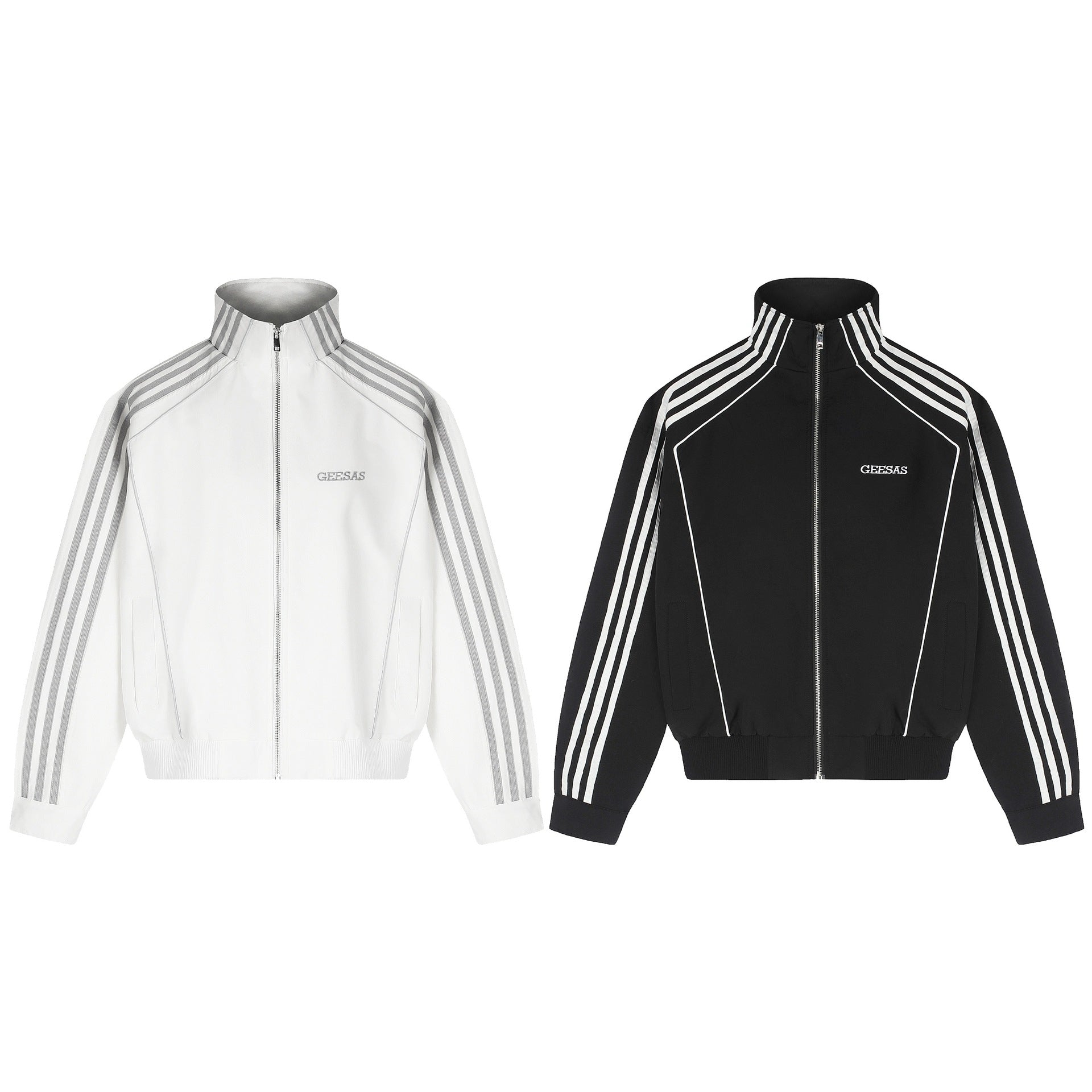 Geometric line stand up collar design jacket