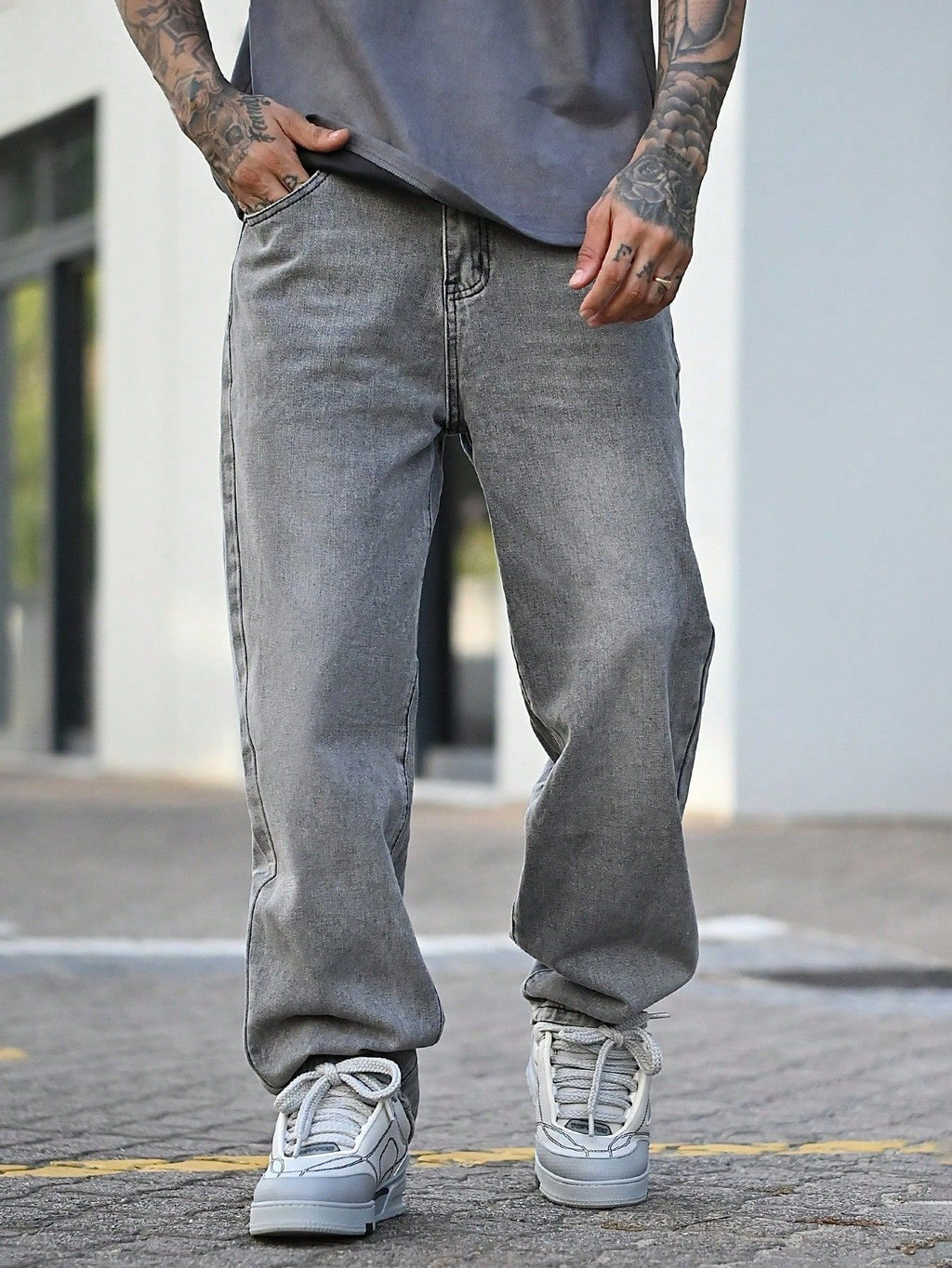 Casual Comfortable Men's Summer Jeans, Fashion Vintage Washed Grey Denim Pants