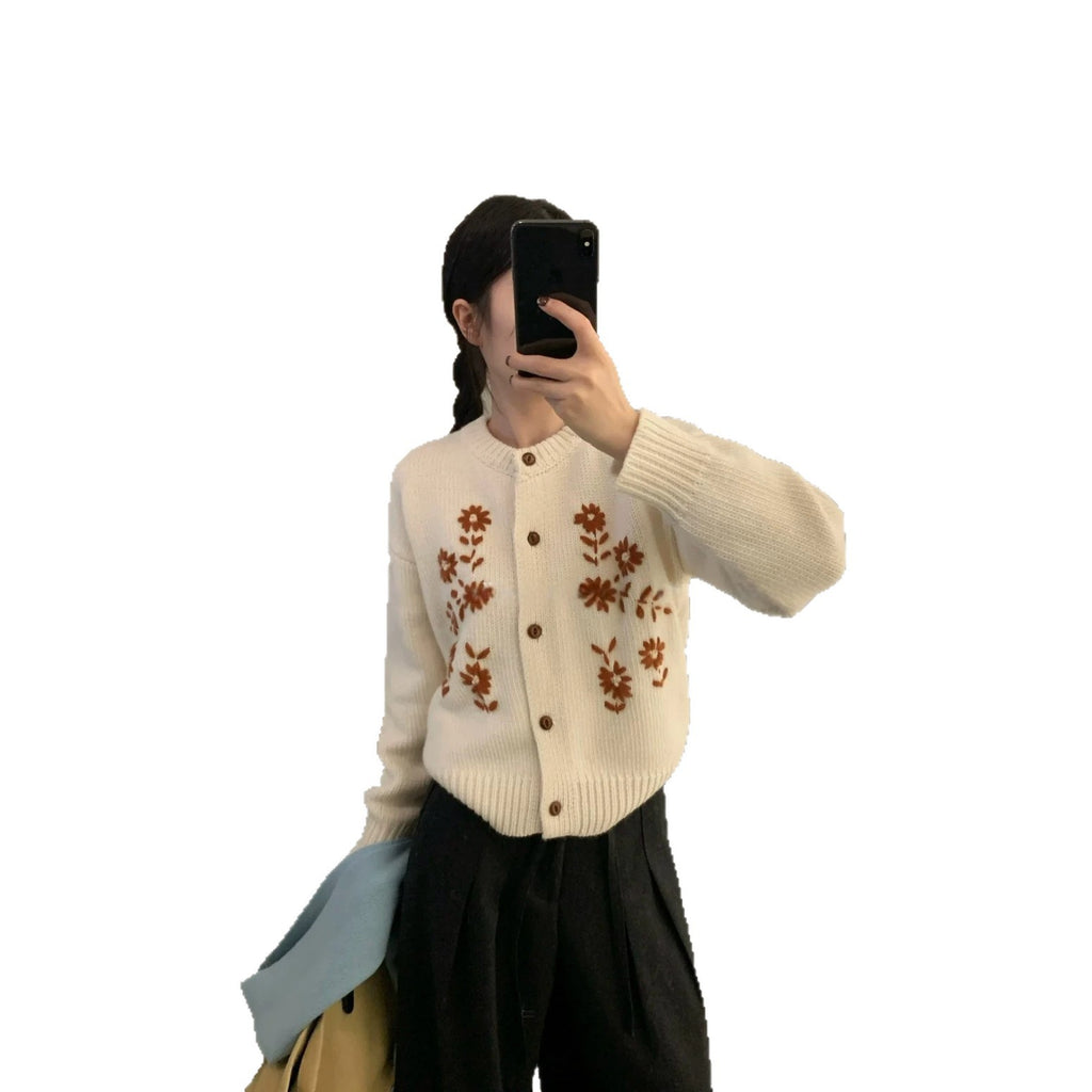Floral Knit Cardigan for Women,Designer Heavy Knit Sweater Jacket