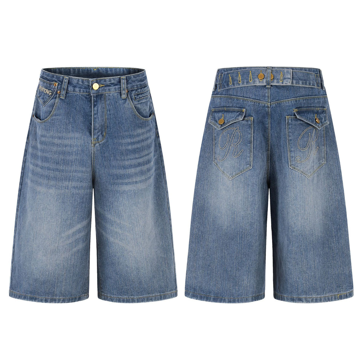 High-Waisted Embroidered Wide-Leg Jeans Loose Slimming Lazy