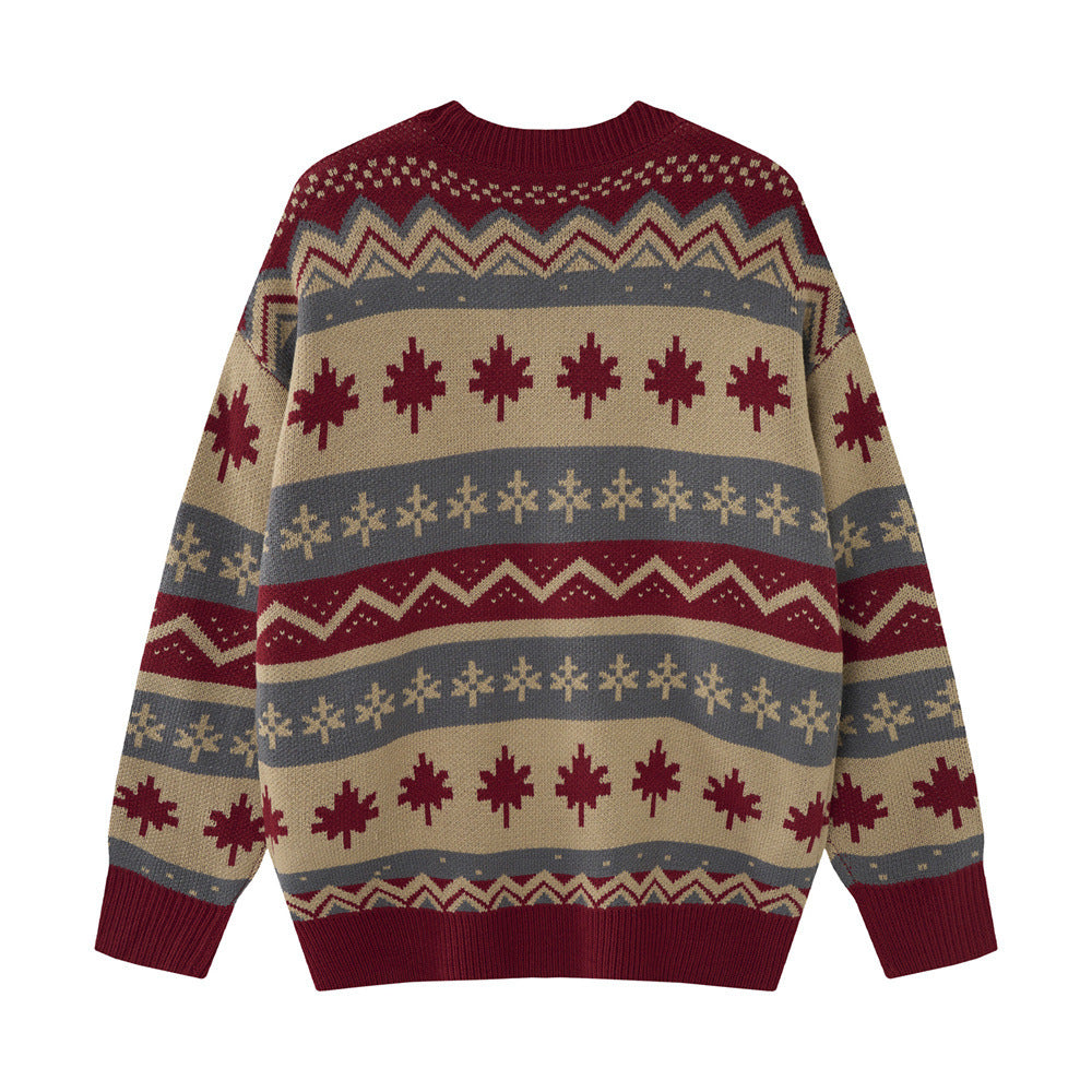 Pattern striped round neck sweater