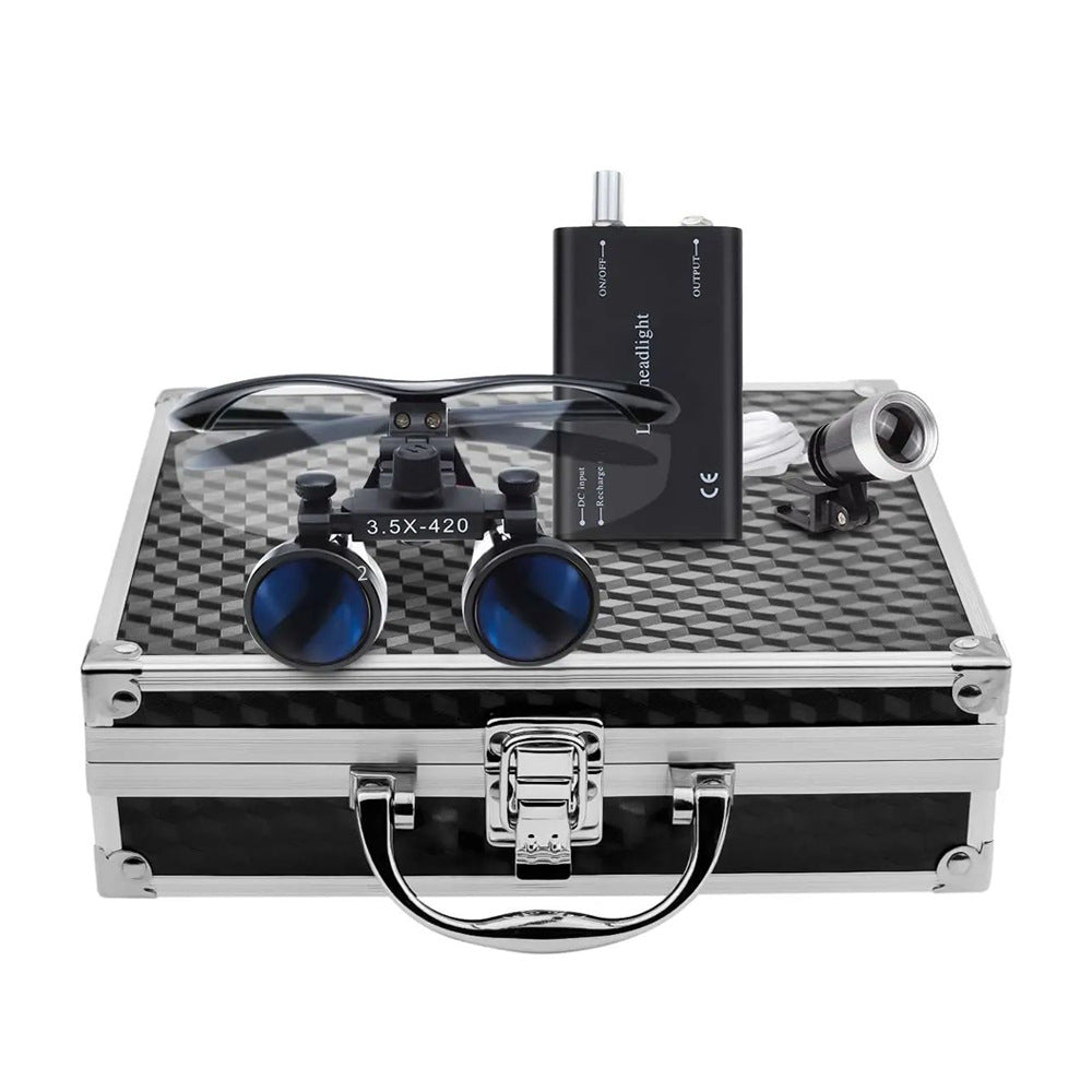 Portable 2.5X/3.5X HD Medical Glasses-Style Magnifier with LED Headlamp Set and Carrying Case