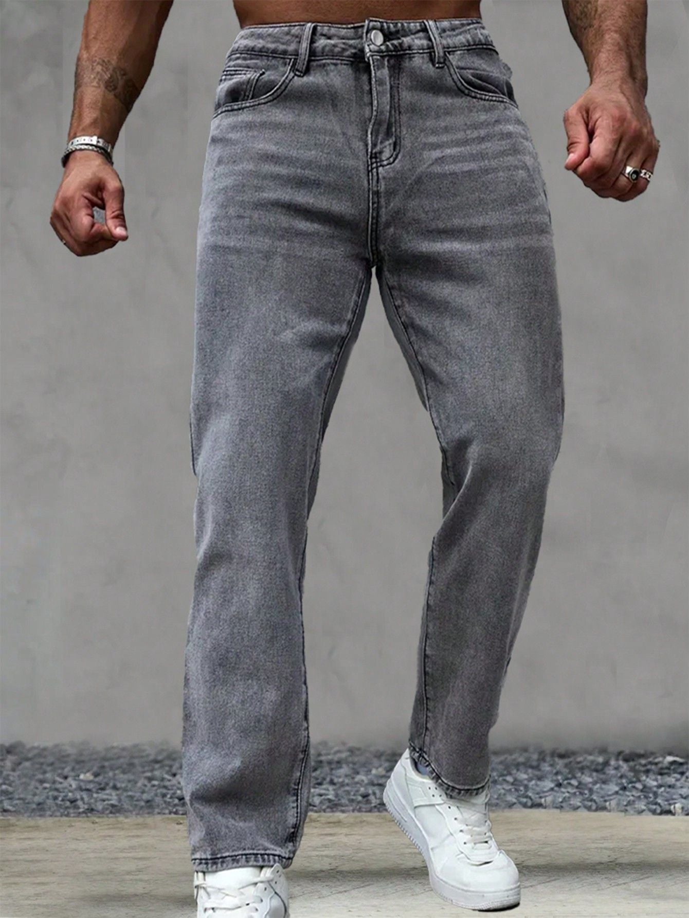 Casual Gray Washed Vintage Denim Pants for Men Fashionable Retro Design Summer Style
