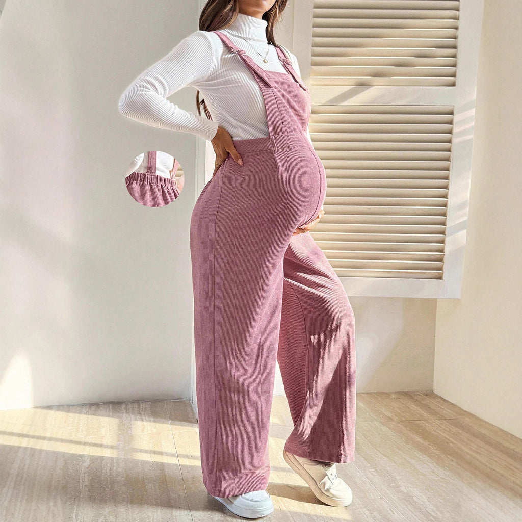 Pregnant Women's Elastic Waist Loose Corduroy Overalls
