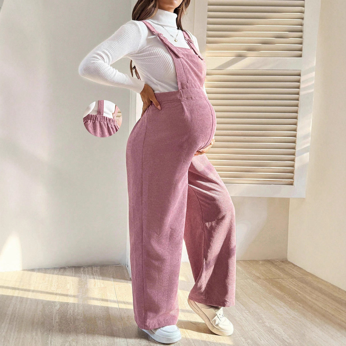 Pregnant Women's Elastic Waist Loose Corduroy Overalls