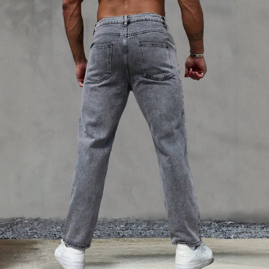 Casual Gray Washed Vintage Denim Pants for Men Fashionable Retro Design Summer Style