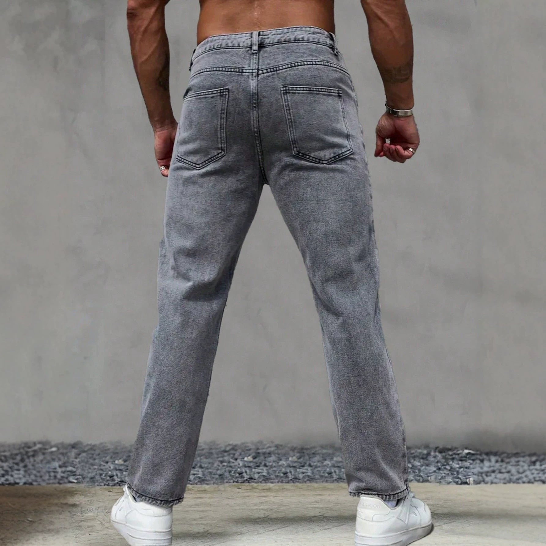 Casual Gray Washed Vintage Denim Pants for Men Fashionable Retro Design Summer Style
