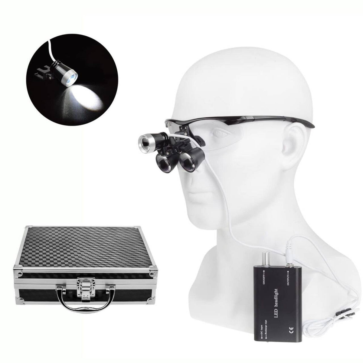 Portable 2.5X/3.5X HD Medical Glasses-Style Magnifier with LED Headlamp Set and Carrying Case