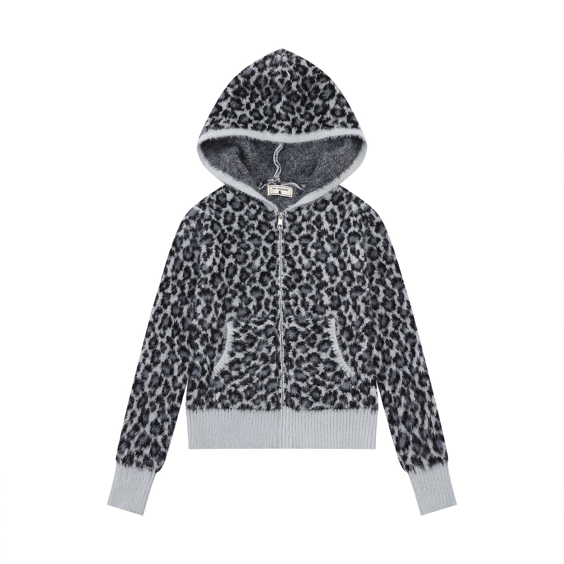 Hooded zipper leopard print sweater