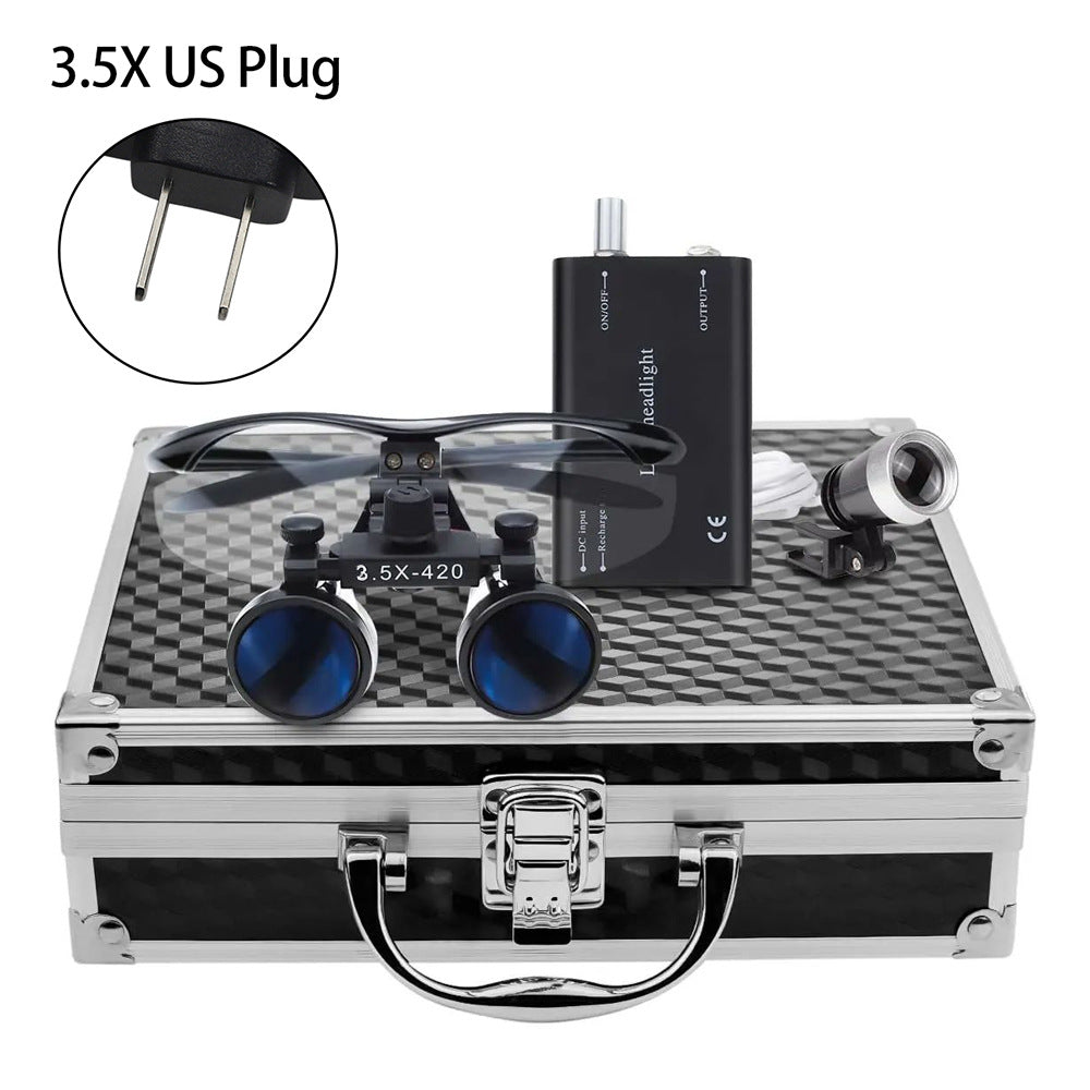 Portable 2.5X/3.5X HD Medical Glasses-Style Magnifier with LED Headlamp Set and Carrying Case