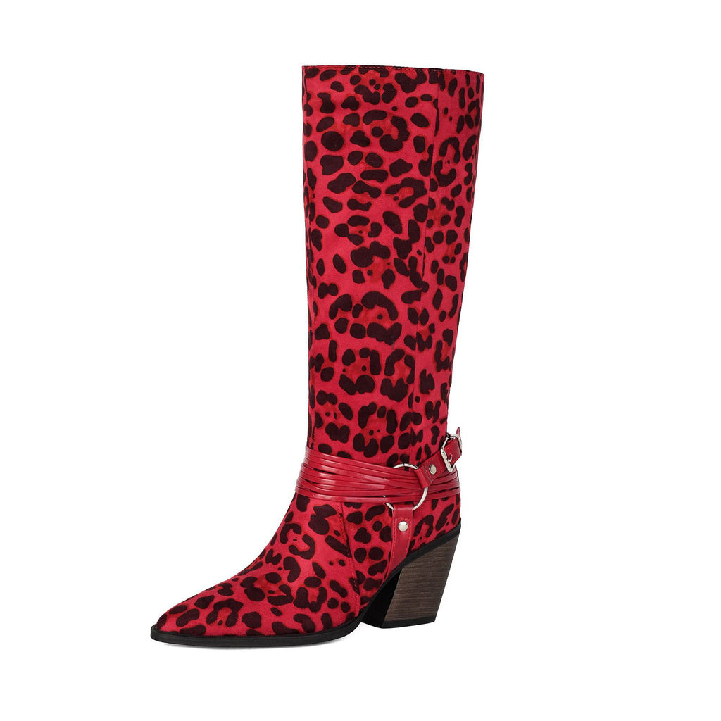 Western Style High Heel Boots for Women, Chunky Heeled, Pointed Toe, Over-the-Knee, Belt Buckle Detail Made to order, ships in 7 days