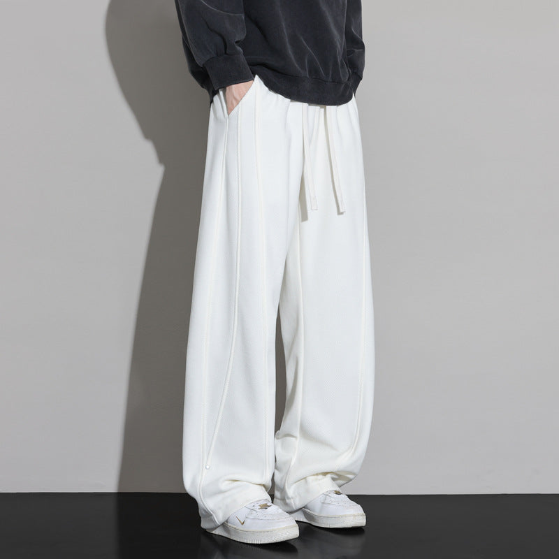 Knife Cut Men's Pants, Straight Leg Casual Trousers, Loose Fit Sweatpants for Spring and Autumn