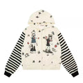 Retro Subculture Cartoon Print Striped Hoodie Women's Loose Soft Girl Cardigan Coat
