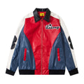 Color blocked PU leather jacket