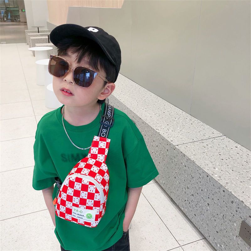 Kids Chest Bag New Plaid Contrast Color Lightweight Children's Messenger Bag Outdoor Play Cool Shoulder Bag Waist Bag