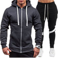 Zipped Loose Outerwear Hoodie Fitness Wear Casual Sport Long Pants Set for Men