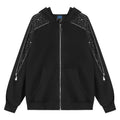 Black sparkling diamond zipper hooded cardigan for women