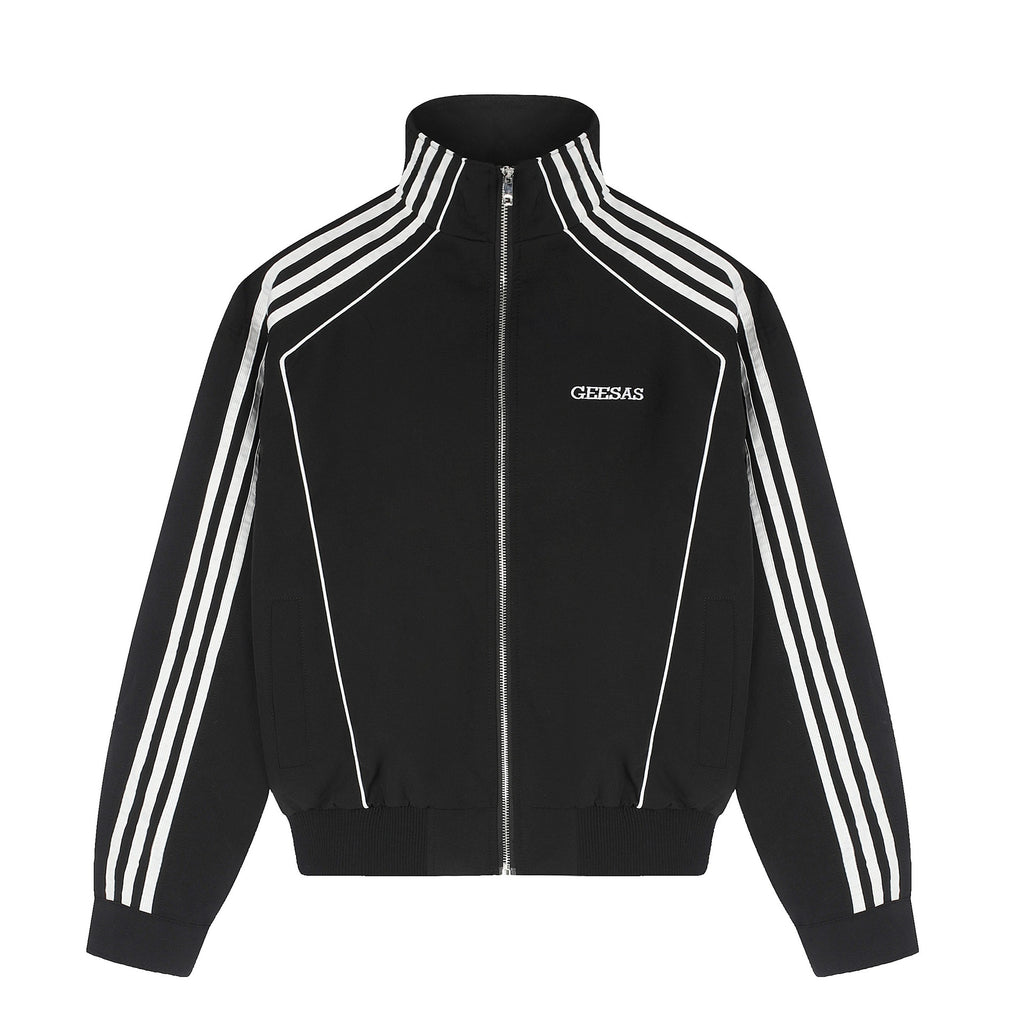 Geometric line stand up collar design jacket