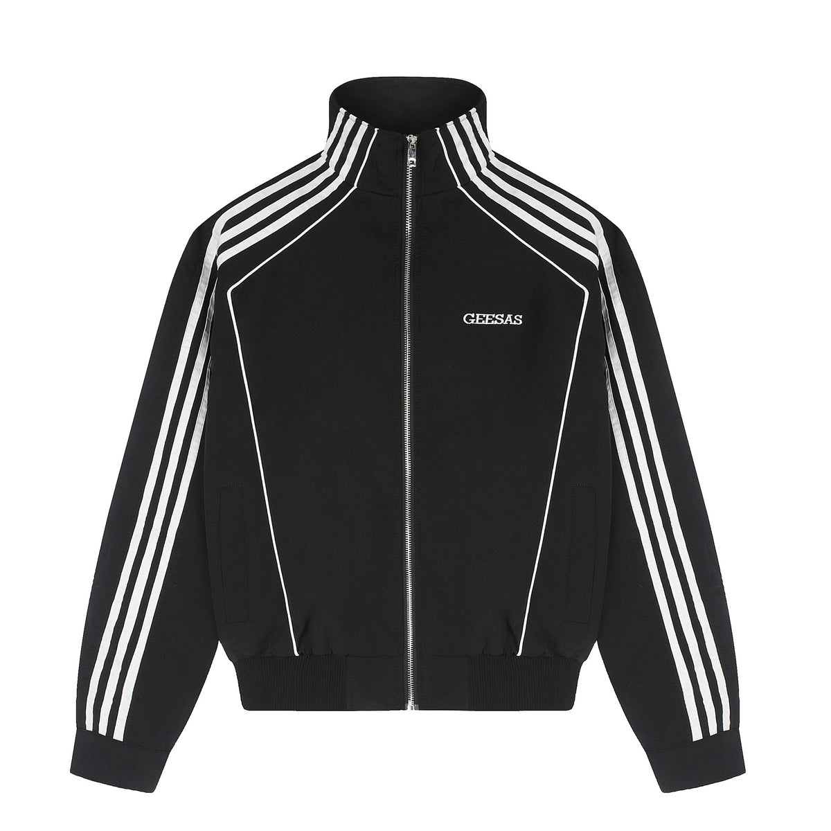 Geometric line stand up collar design jacket