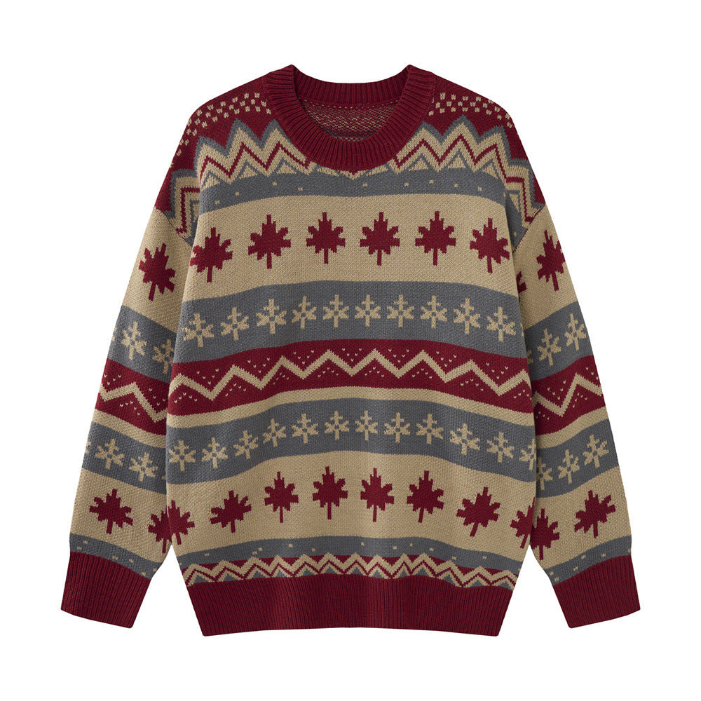 Pattern striped round neck sweater