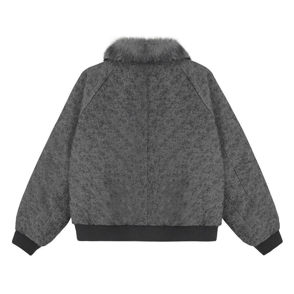 Imitation rabbit fur lapel canvas cotton jacket