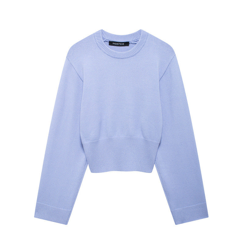 Autumn New Knitted Shirt Women's Round Neck Solid Color Loose Head Long Sleeve