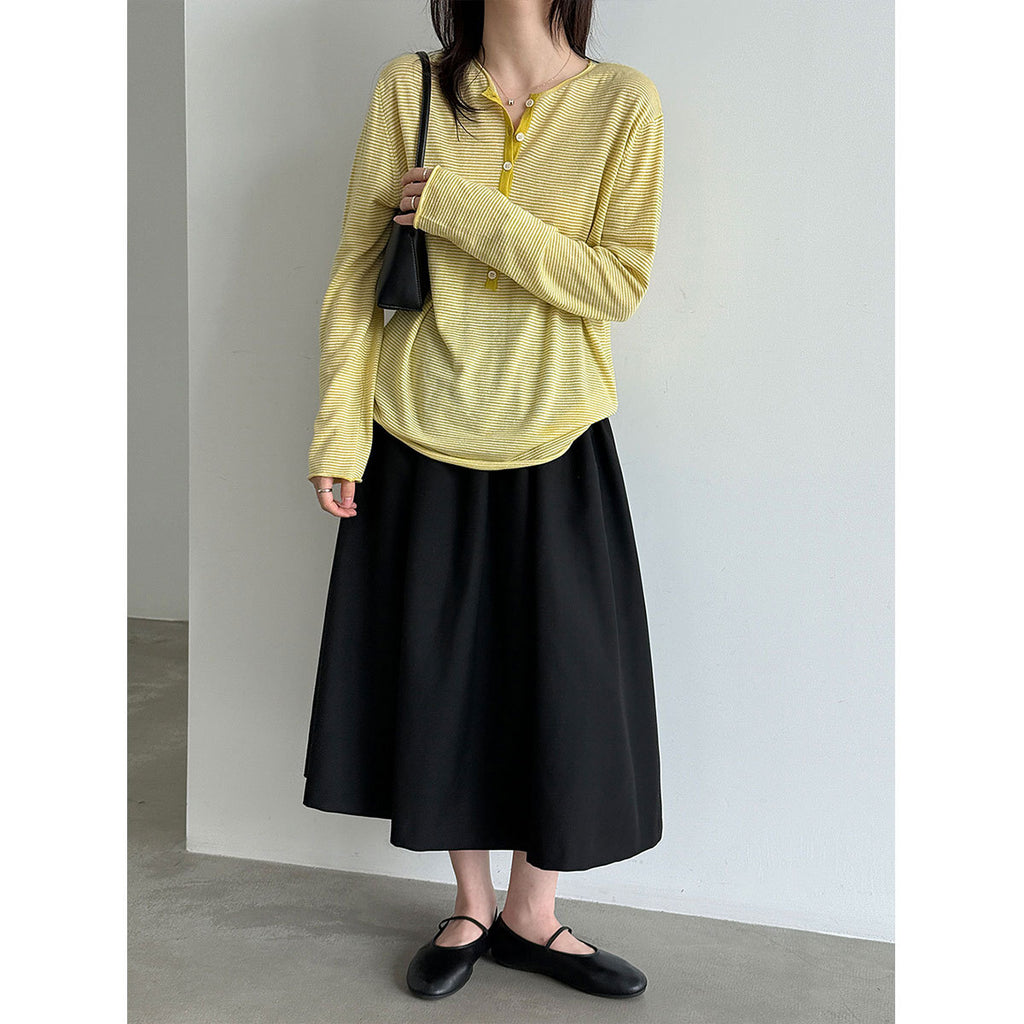 High-Waisted Pleated A-Line Maxi Skirt for Women  Hip-Hiding Slimming Commute Versatile Half Skirt