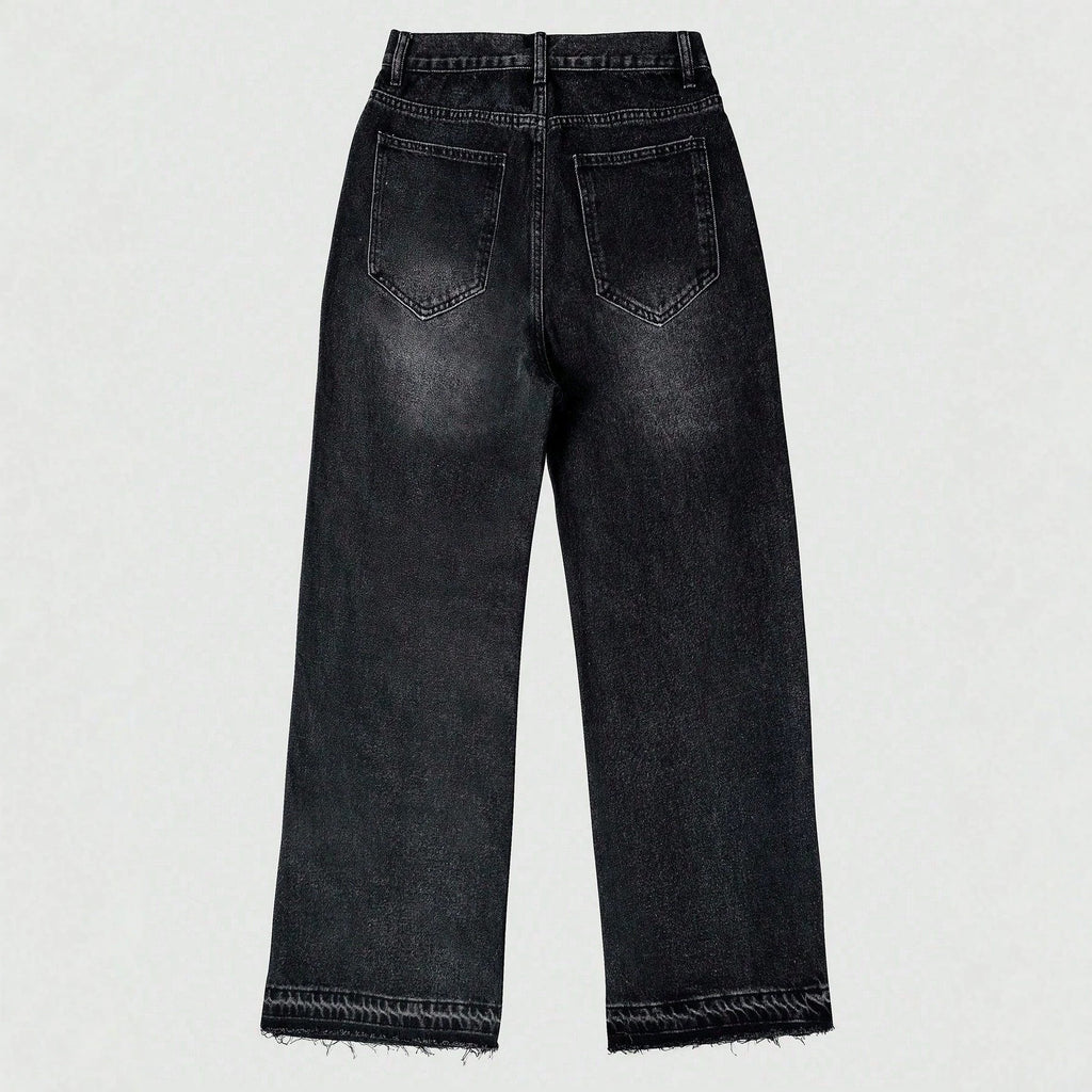 Cotton Casual Pants Men Summer Vintage Washed Denim Jeans Fashion Retro Design Black Relaxed Fit Pants