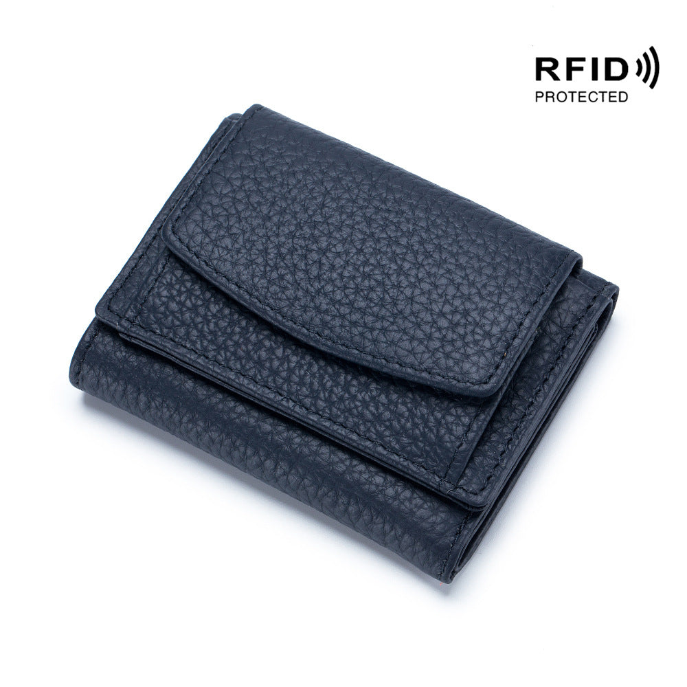 Small wallet women's genuine leather Japanese style fabric RFID coin bag wallet mini wallet short