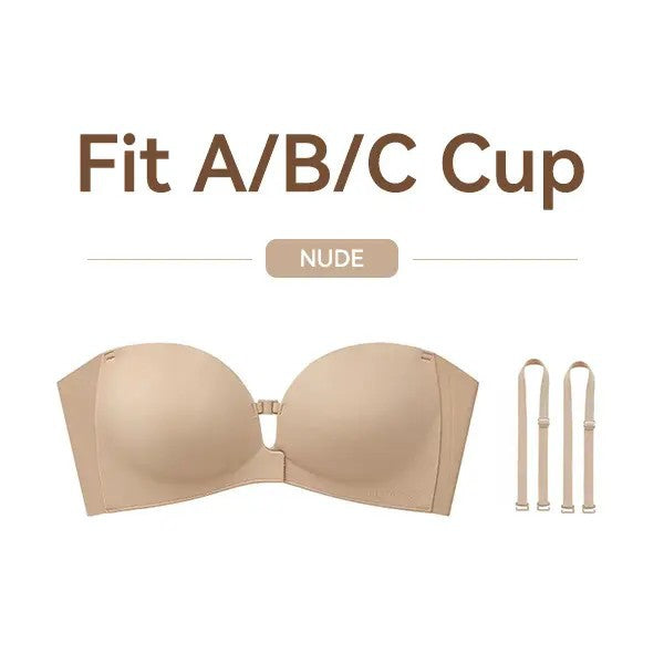 Plus Size Strapless Front Closure Bra for Women, Non-Slip Wireless Push Up Supportive Seamless Padded Underwear