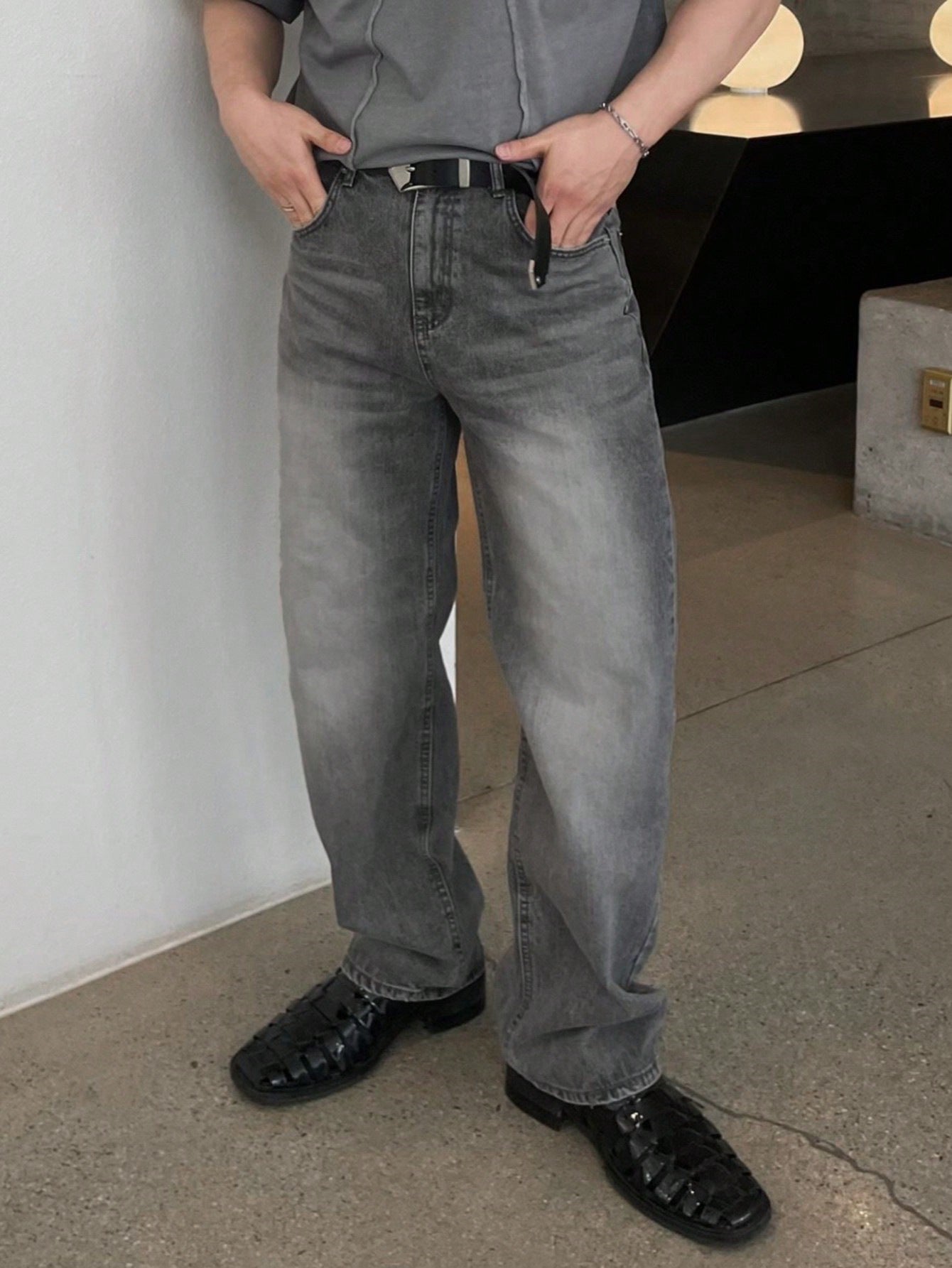 Design Sense Casual Pants for Men Summer Washed Grey Vintage Denim Jeans