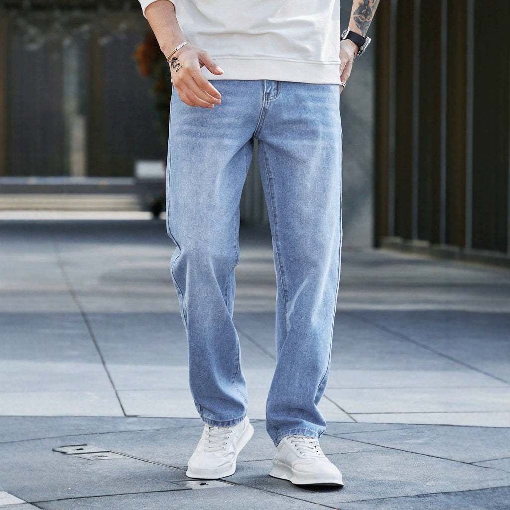 Casual Men's Summer Vintage Washed Denim Pants, Fashionable Blue Design, Stylish and Trendy