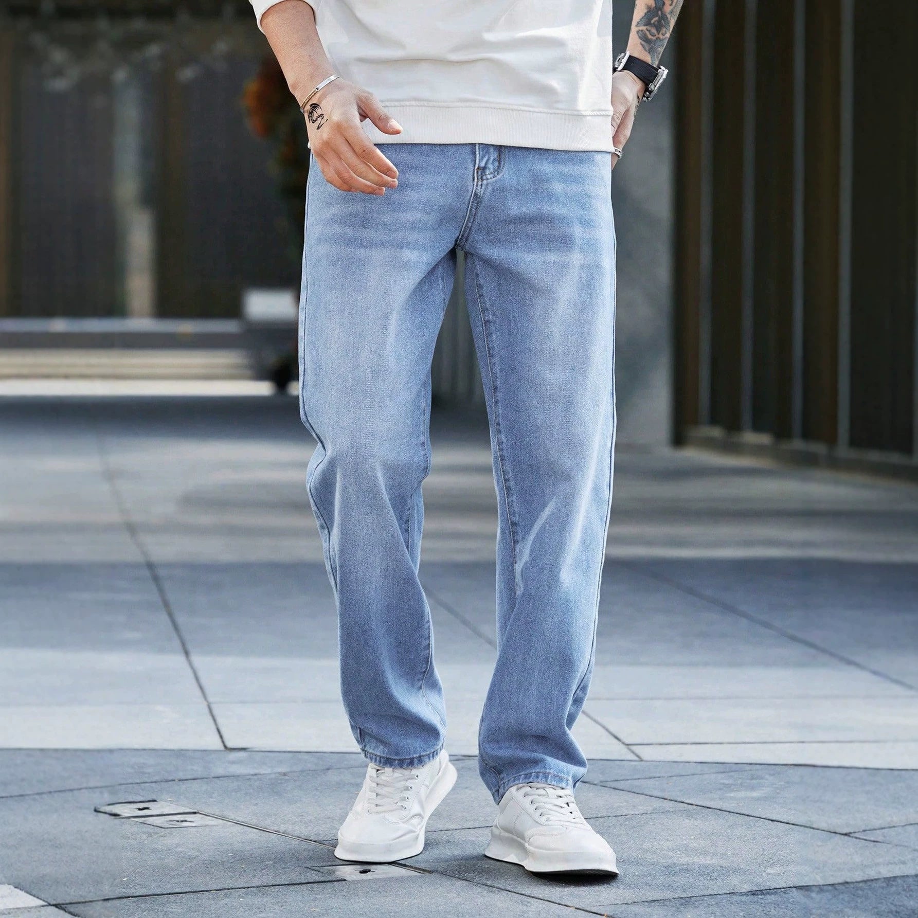 Casual Men's Summer Vintage Washed Denim Pants, Fashionable Blue Design, Stylish and Trendy