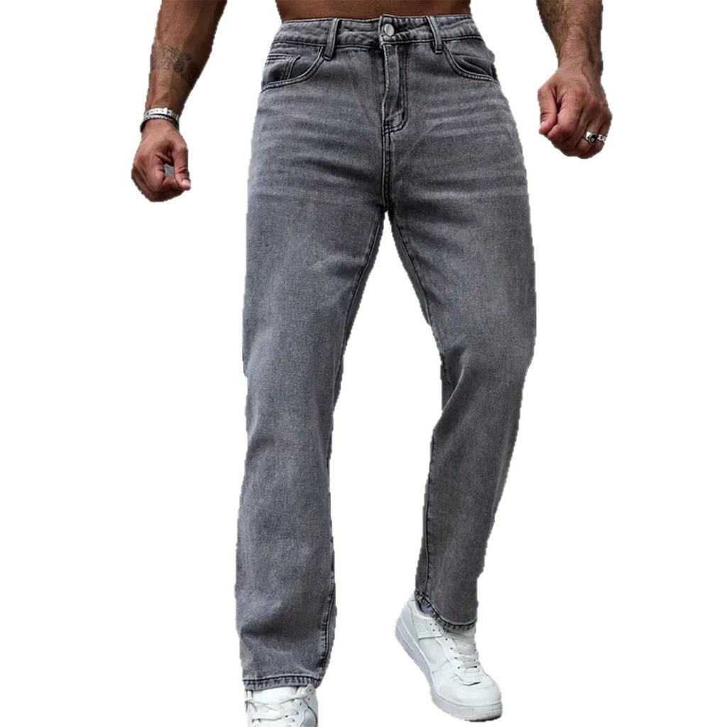 Casual Gray Washed Vintage Denim Pants for Men Fashionable Retro Design Summer Style